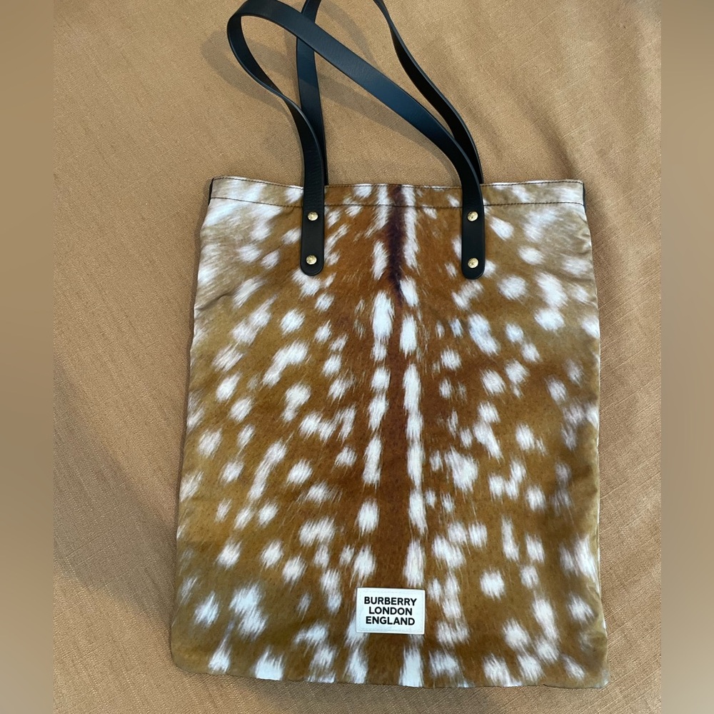 Burberry Women's Black Deer Print Nylon Tote Bag